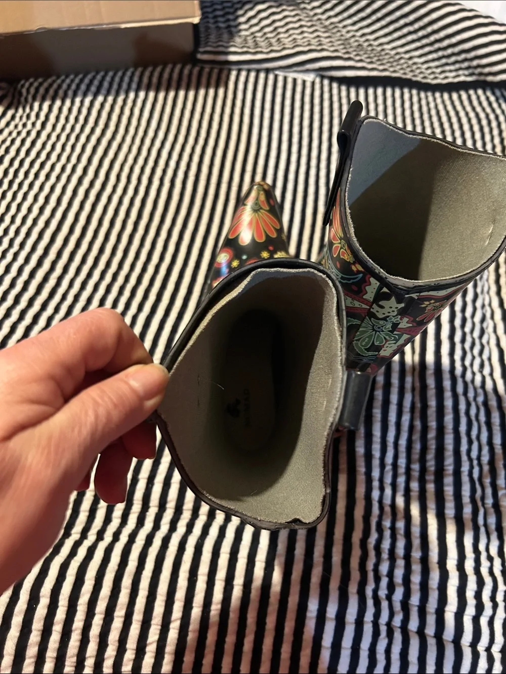 Nomad Black Floral Paisley Mid-Calf Rain Boots